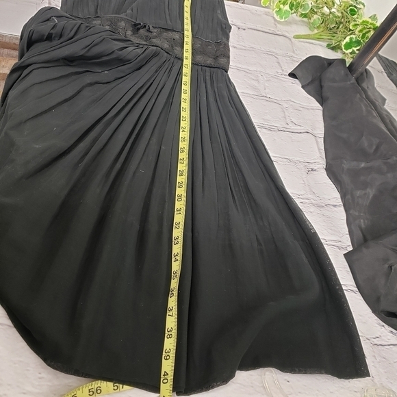 VINTAGE Mid Century Sheer Black Pleated Dress 24" Waist S Semi Open Back R&K VG - Picture 7 of 15